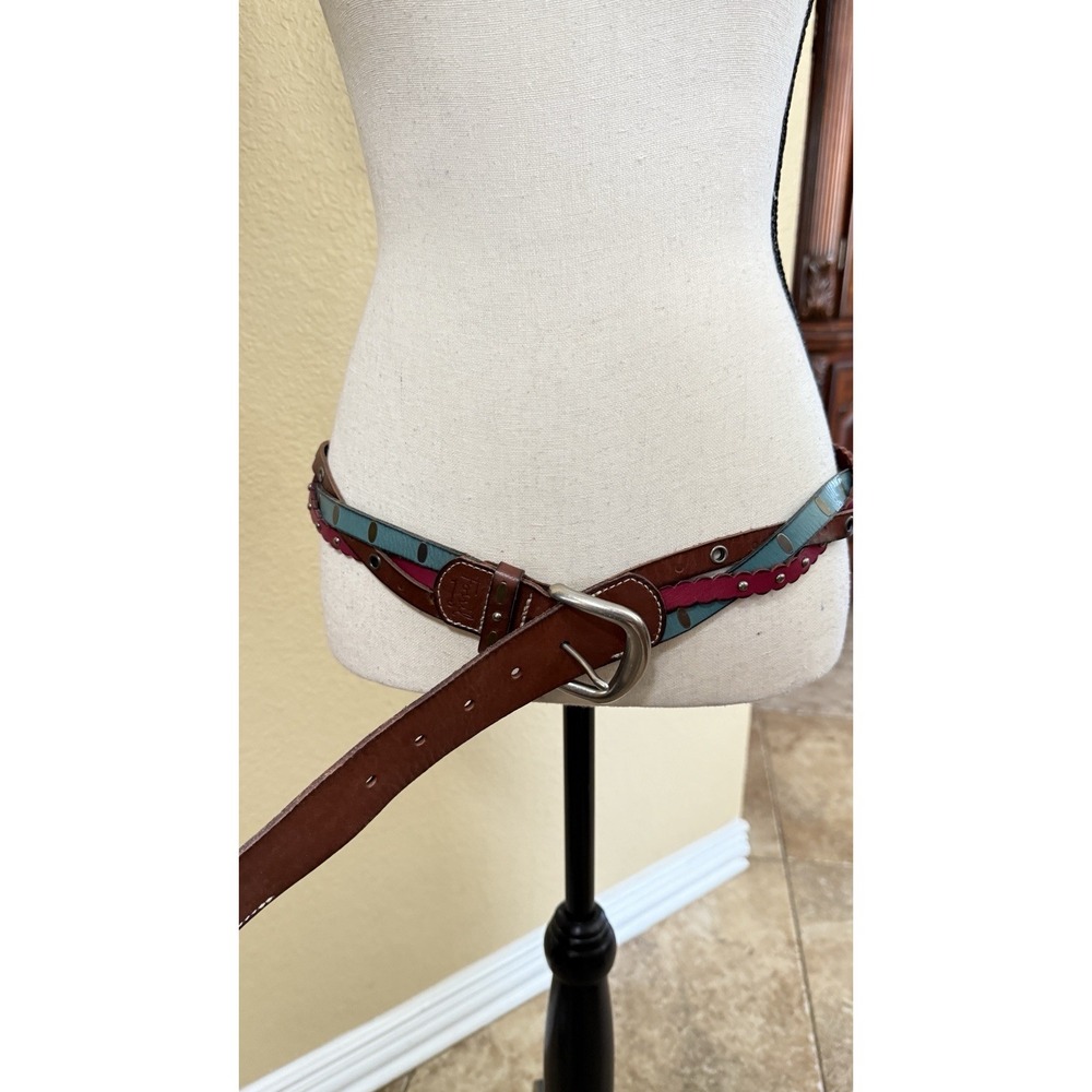 Fossil Multicolor Leather Belt‎ Studded Scallop Western Boho Womens